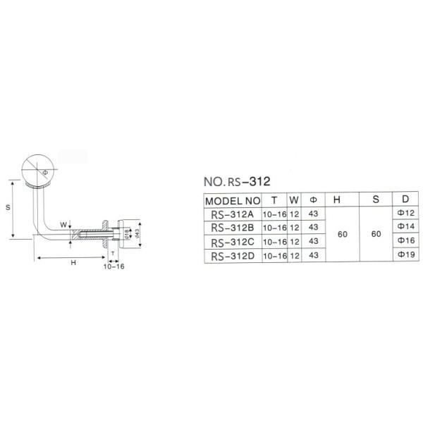 Handrail bracket glass to rail RS312, material stainless steel 304, finishing satin mirror