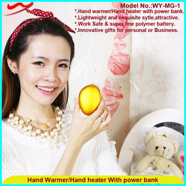 Innovative usb rechargeable mini electronic hand warmer With power bank WY-MG-01