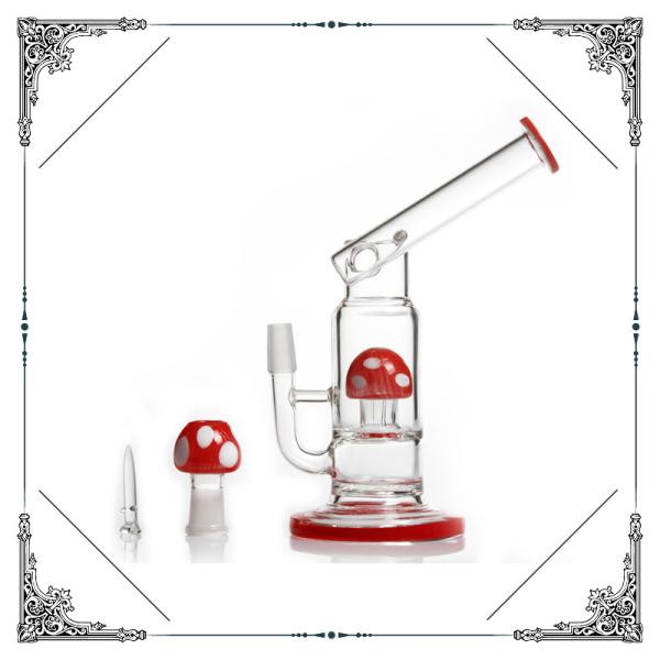 America Red Glass Oil Rig Bong With Mushroom Percolator Hookah Rock Water Bubbler