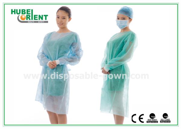 Vestido longo descartável anti-bacteriano da luva do OEM com pulso feito malha