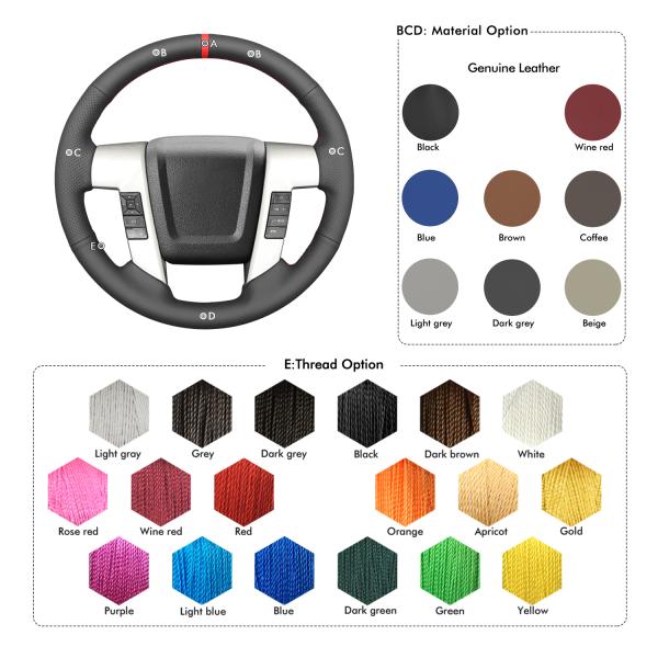 DIY Car Accessory Hand Sewing Genuine Leather Steering Wheel Cover For Ford F-150 2009-2014