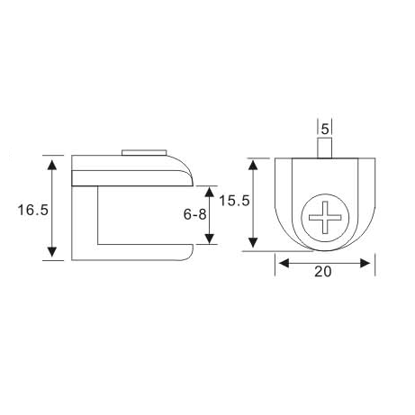 Fixed Glass Holder YS-034-1, Zinc Alloy,  for glass 8mm, finishing chrome or Satin