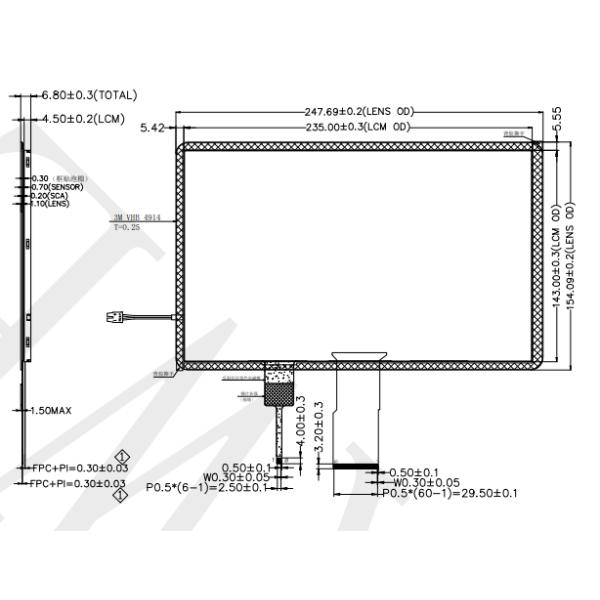 LVDS интерфейс 10,1 дюйма TFT LCD 1024 * 600 точек с емкостью сенсорного экрана