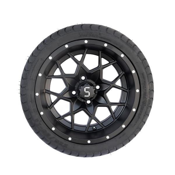 14 Inch Matte Black Golf Cart Rims And Tire Combo 225/30-14 Street DOT 101.6 PCD