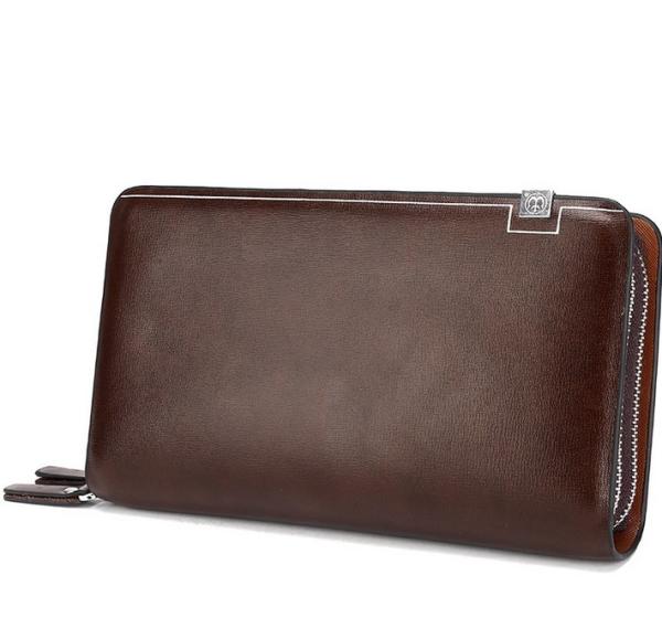2016 Men's European and American big fashion leather high-capacity double zipper Men's Clutch