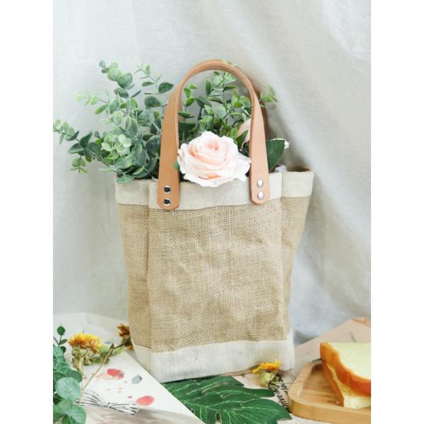 Women Waterproof Jute Packaging Bags With Leather Handle