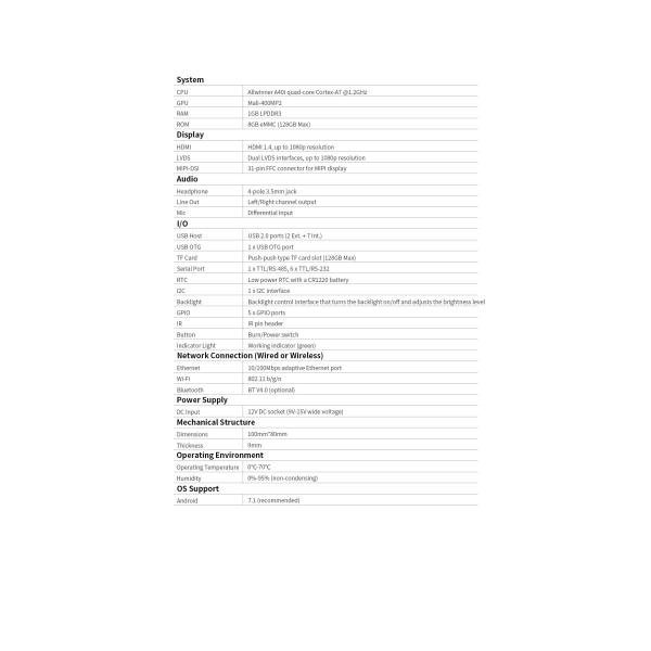 H0 Smart HMI Board Allwinner A40i четырехъядерный Кортекс-A7 @1.2GHz Android 7.1
