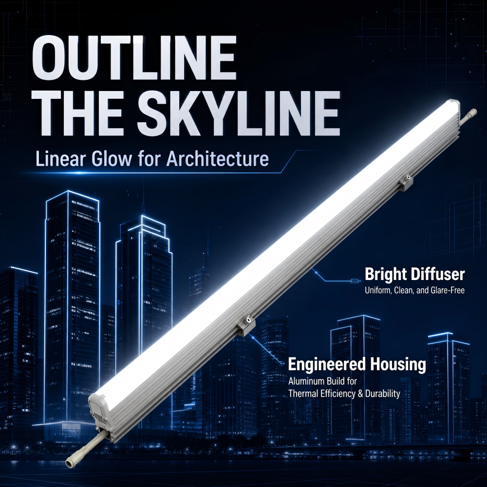 4IN1 RGBW Exterior Led Linear Lighting With Square PC Cover For Building Skyline Lighting