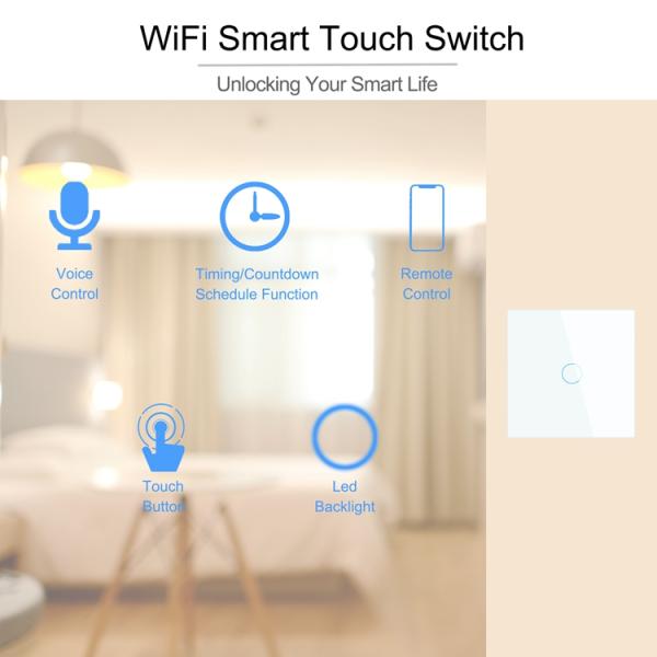 2 выключатель касания Великобритании 2400W переключателя WiFi RF шатии умный стеклянный