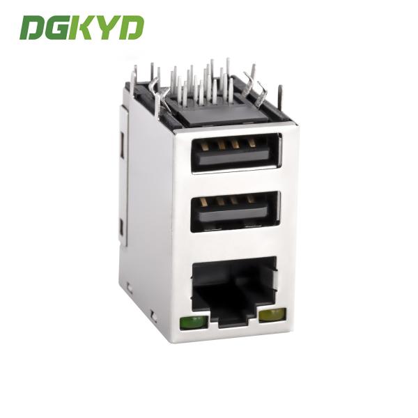 Three deck stacked USB RJ45 connector , RJ45 with double USB Jack USB2.0 KRJ-USB2YGWTNL