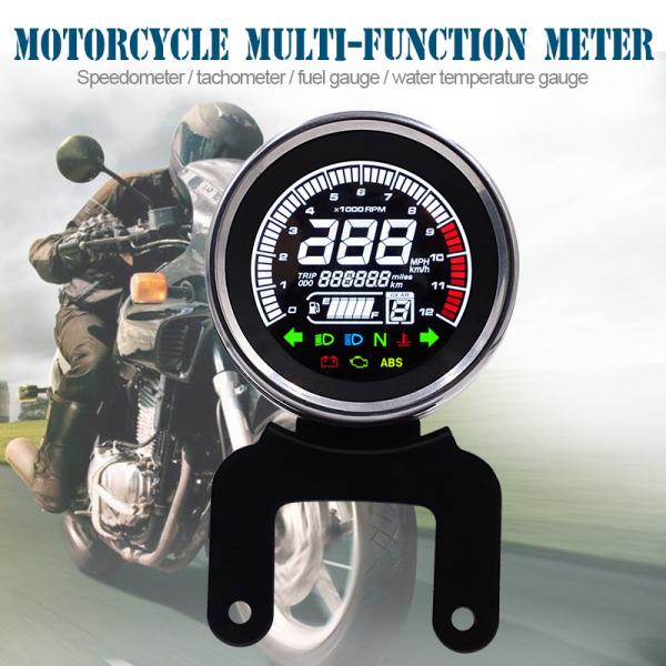 Black 12V Motorbike Fuel Gauge , LCD Universal Motorcycle Cluster