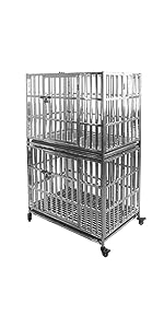 47 Inch Heavy Duty Stainless Steel Dog Cage High Anxiety Indestructible and Escape-Proof Dog Crate Kennel for Large