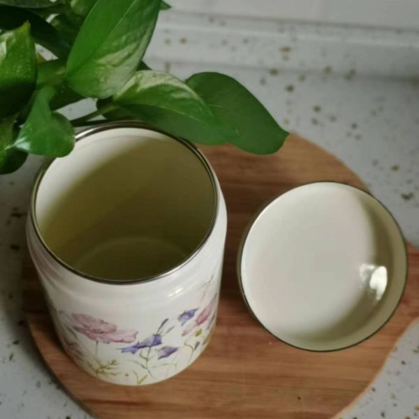 Marble Color Coating Enamel Food Container Bacon Grease Container Leakproof With PE Lid