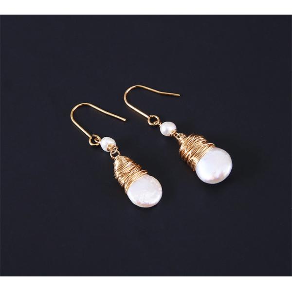 New Natural Baroque Pearl Stud Earrings Hand made Metallic Twist Braided Design Pearl Natural Baroque Pearl Earring