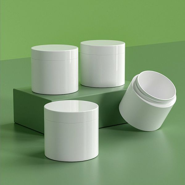 Free Provided pure white plastic cosmetic jars with shiny surface customizable silk printing hot stamping painting frosting plating options