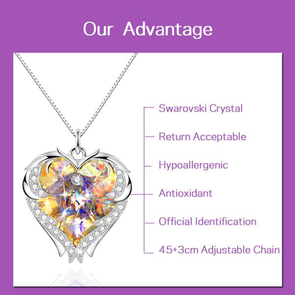 Подарки 18 дюймов 8,2 для мамы от ожерелья сердца дочери большого с ожерельем Austrian crystal желтым Кристл для девушки