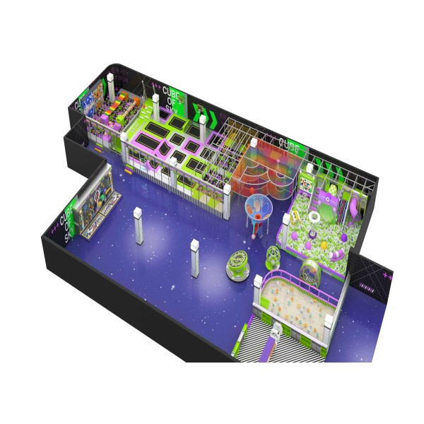 Space Themed Soft Play Trampoline Park Purple Green Sci Fi Indoor for Commercial