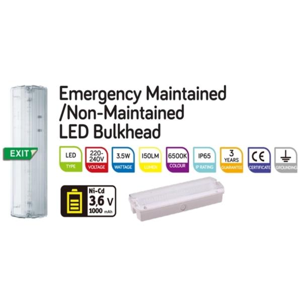 LED Emergency Maintained and Non-Maintained bulkhead, CE approved LED bulkhead