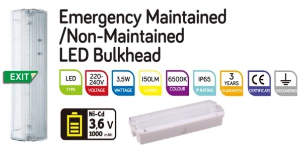 IP65 LED Emergency Maintained and Non-Maintained bulkhead, CE approved LED bulkhead