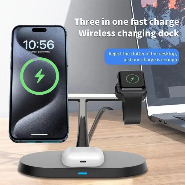 Magnetic 3-in-1 Wireless Charging Station For Qi Phone Airpod & IWatch