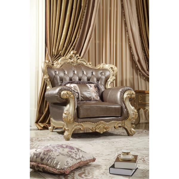 Brown Genuine leather 1+2+3seat Sofa in Classic carving Furniture Sliver color Joyful Ever