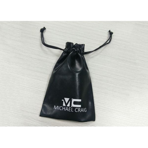 Black Leathery Drawstring Jewelry Bags , Suede Drawstring Pouch Screen Printing Logo