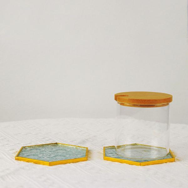 Glass Pad Begonia Glass Insulation Pad Copper Color Frame Glass Pad Water Coaster Small teapot pad Insulation