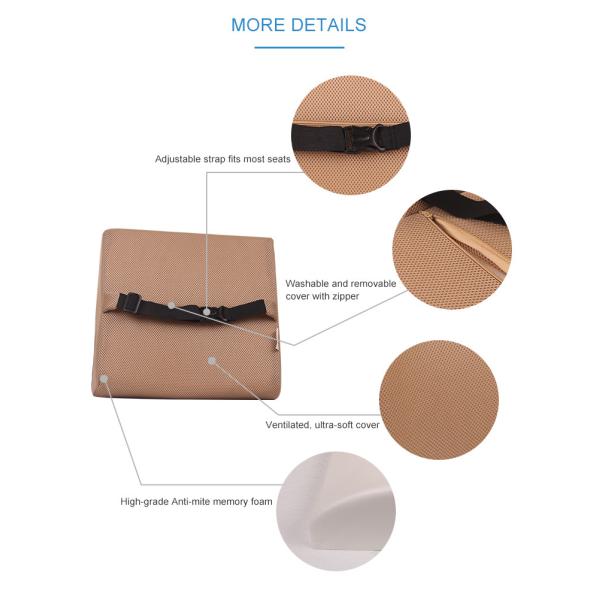 Polyurethane Memory Foam Lumbar Support Cushion for Car Seat 34*33*12cm 3D Mesh Fabric