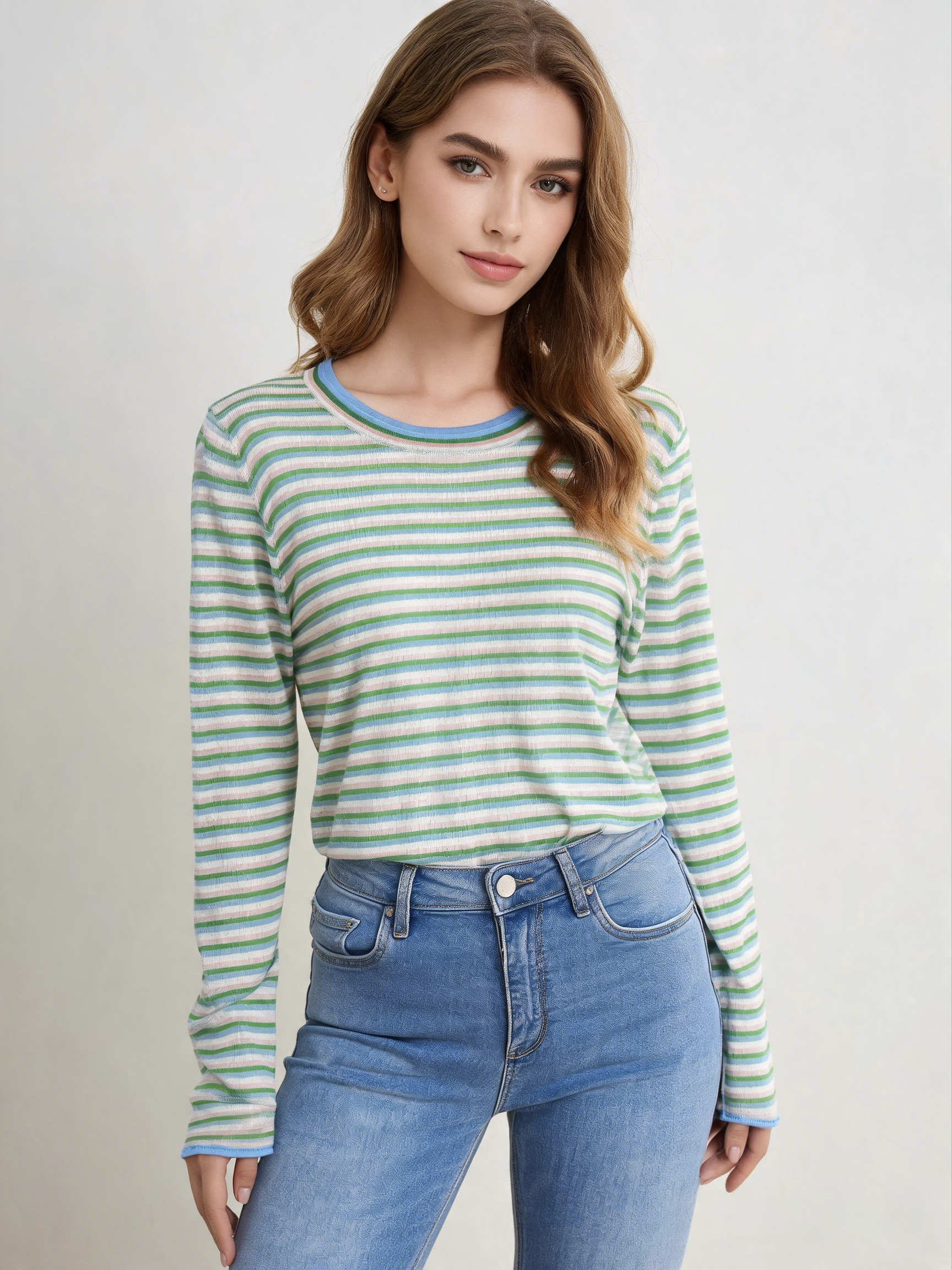 16G Breathable Computer Knitted Knit Top Pullover for Women