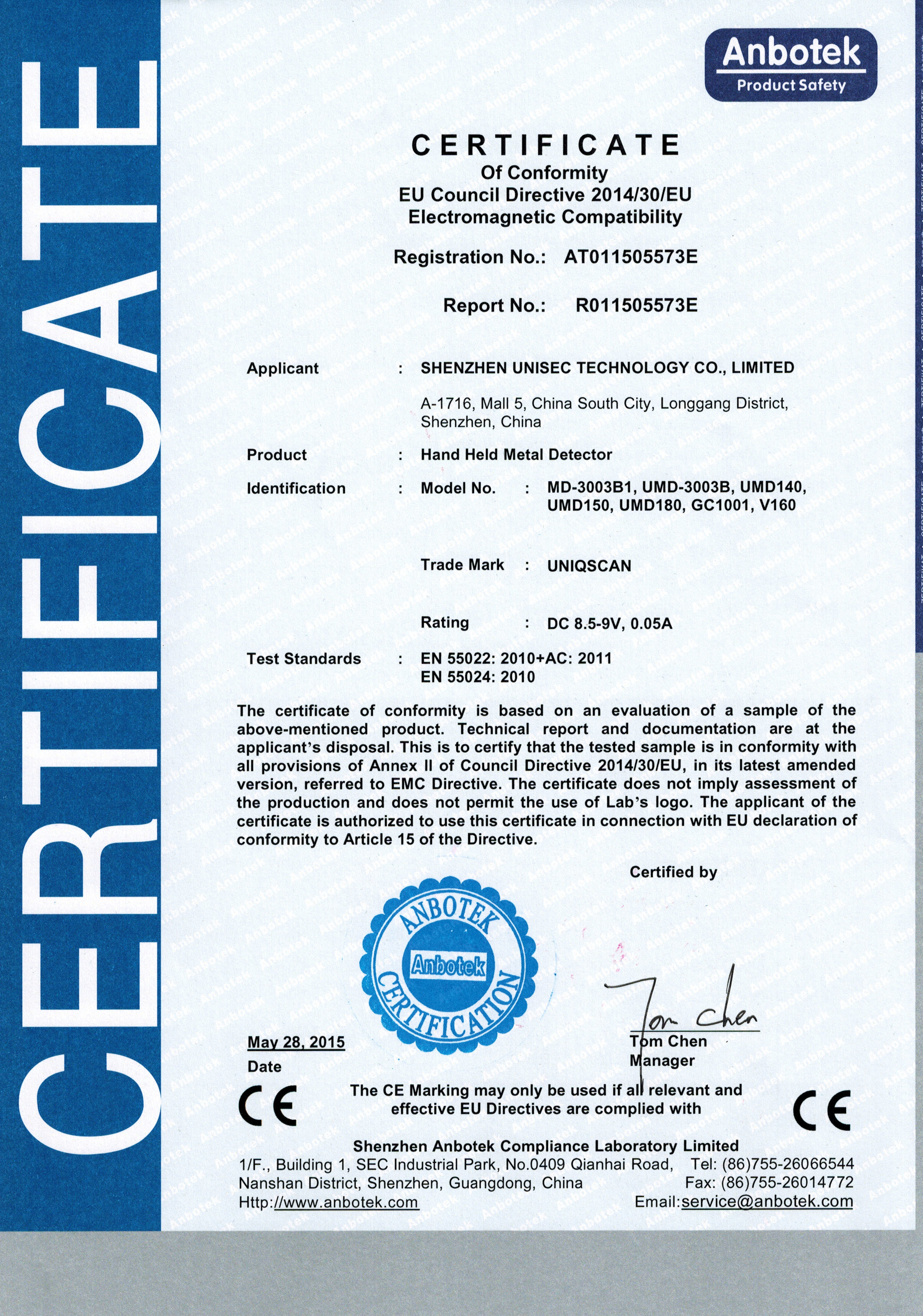 SHENZHEN UNISEC TECHNOLOGY CO.,LTD Сертификации
