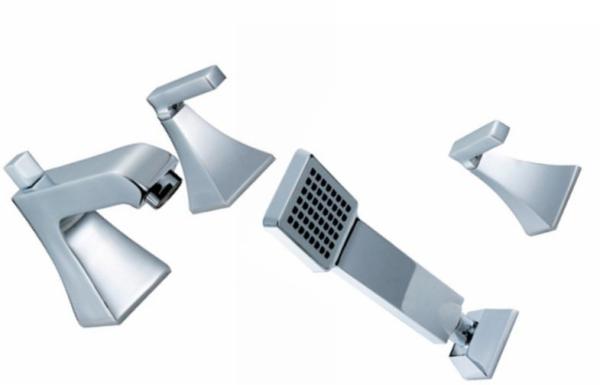 Two Handle Brass Bathroom Sink Faucets / 4 Holes Mixer Taps Ceramic Faucets HN-4B45