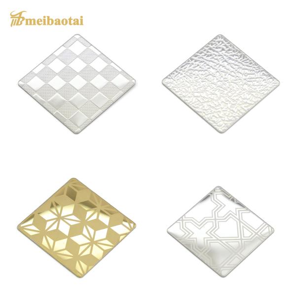 1.0mm Thk Golden Mirror Etched Stainless Steel Sheet For Elevator Cabinet Decoration