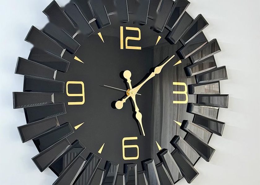 60CM and 80CM Black Mirror Wall Clock - Stylish Timepiece with Gold Accents