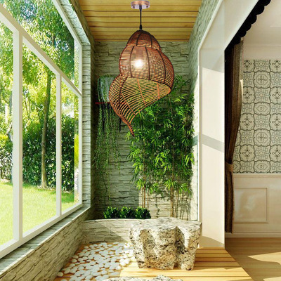 Study Room Lights Parlor home decor Southeast Asia Bamboo Conch Pendant Lamp(WH-WP-110)