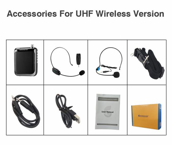 Voice prompt on off UHF Wireless Portable Heaset Microphone Clip Black Hook Professional Voice Amplifier Speakers