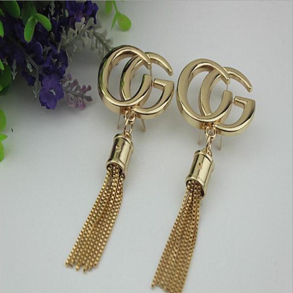 Handbag hardware accessories gold zinc alloy letters logo metal end cap with tassel
