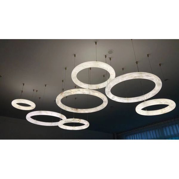 Alabaster Marble Pendant Light Middle Sized Luxurious Brass Ceiling Fixture