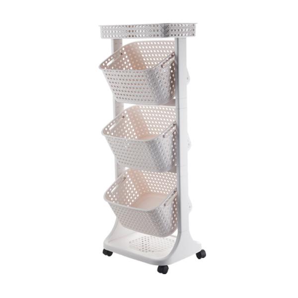 Beige 3 Tier Tall Rolling Laundry Cart With 3 Removable Hamper