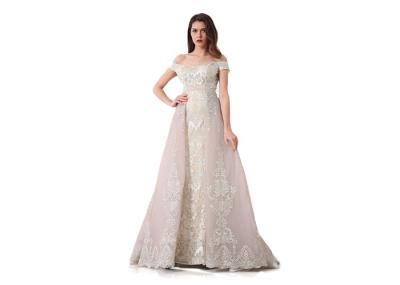 Short Sleeve Arabic Evening Dresses For Ladies / Sweetheart Off Shoulder Long Ball Gowns