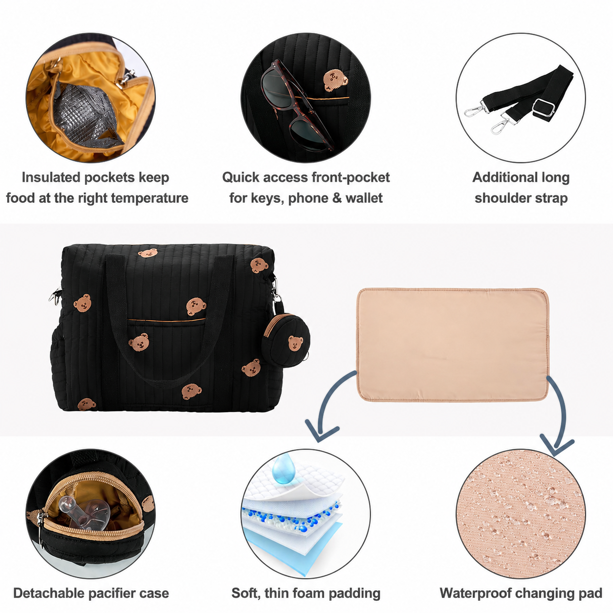 3-Piece Diaper Bag Tote Set with Changing Pad & Pacifier Case, Large Maternity Hospital Bag for Labor, Delivery, Travel & Baby Essentials