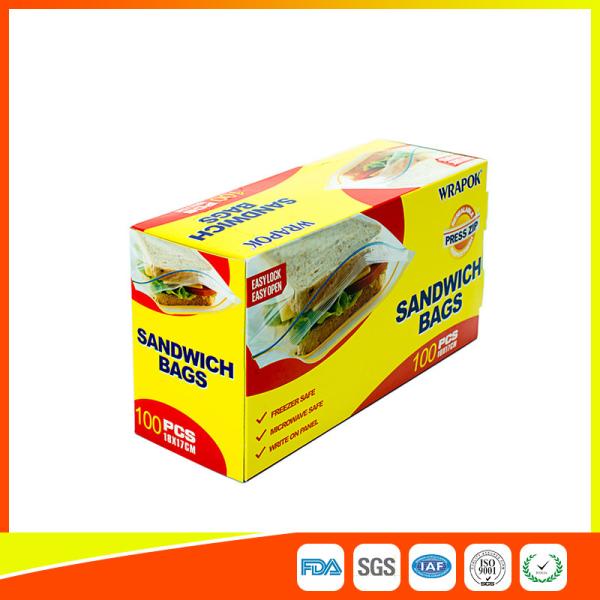 Food Grade Plastic Clear Recyclable Sandwich Bags , Reusable Bag With Zipper