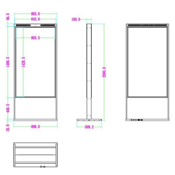 Двойник панели Lcd 65 дюймов встал на сторону пол Signage рекламы монитора UHD Lcd