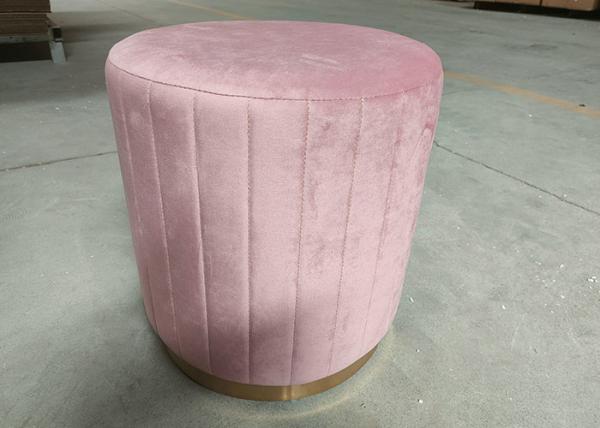 Pink Color Kitchen 43cm High Velvet Round Stool Internal Foam