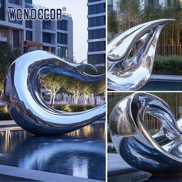 Большое абстрактное металлическое волновое искусство Скульптура из нержавеющей стали