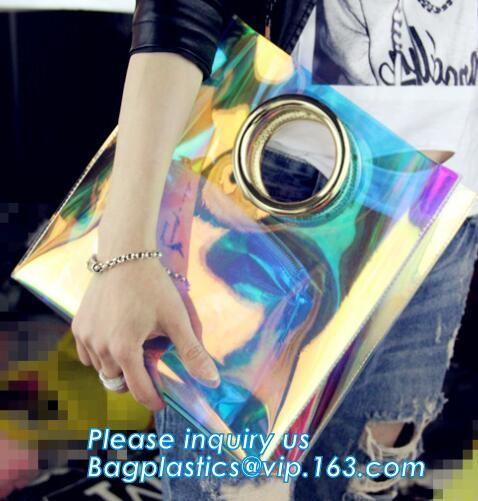 Neon Mini Tinted Pvc Tote Bag, Neon Shopping Bag, fashion neon yellow PVC beach tote bag, neon laser shopping beach bag