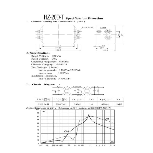 Led Lvds Power Supply Double Stage Single Phase EMI Filter 100vdc 250vac 20a high quality
