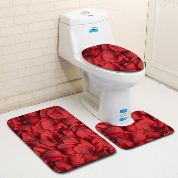 O toalete romântico Mat Set do dia de Valentim tapete do banho de 3 partes ajustou não o deslizamento
