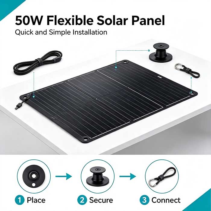 50W Off‑Grid Flexible Solar Panel, Foldable Monocrystalline Solar Charger for Campers, Yacht Owners & Homeowners