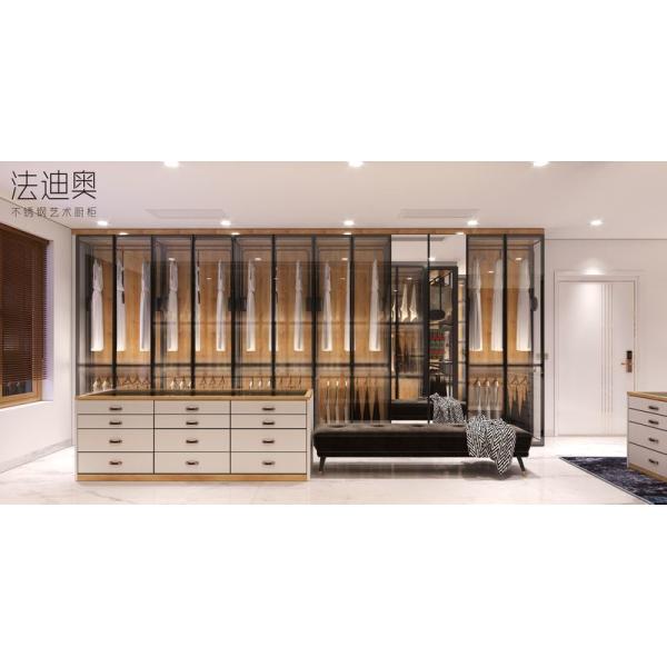 Stainless Steel Open Walk-In Closet with Glass Doors and Jewelry Box