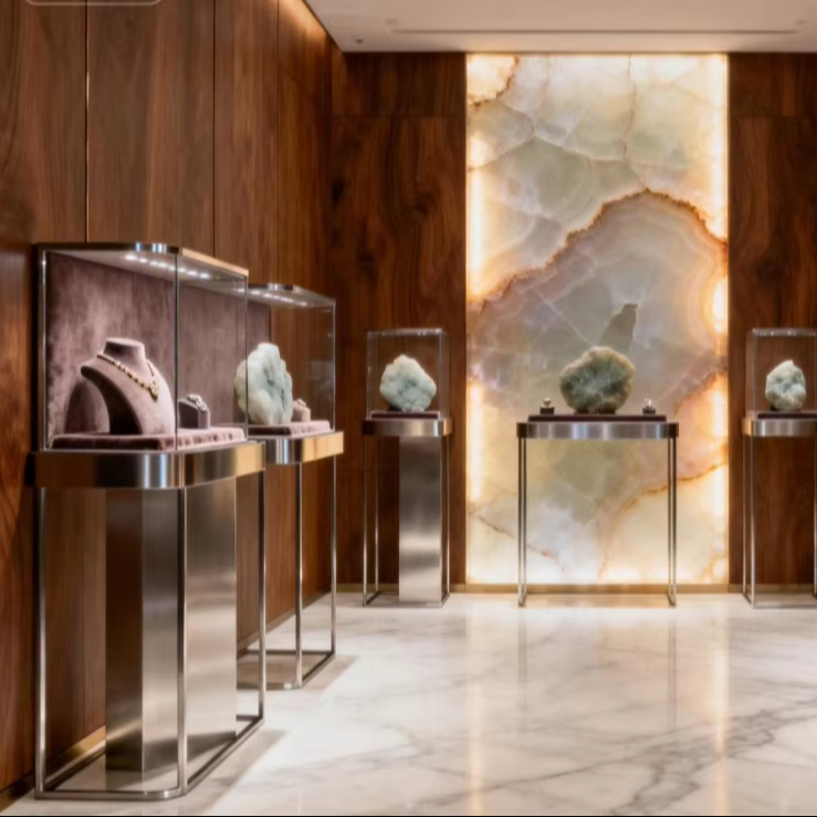 Eco-Friendly Customizable Jewelry Display Cabinet with Adjustable Glass Shelves for Retail Stores